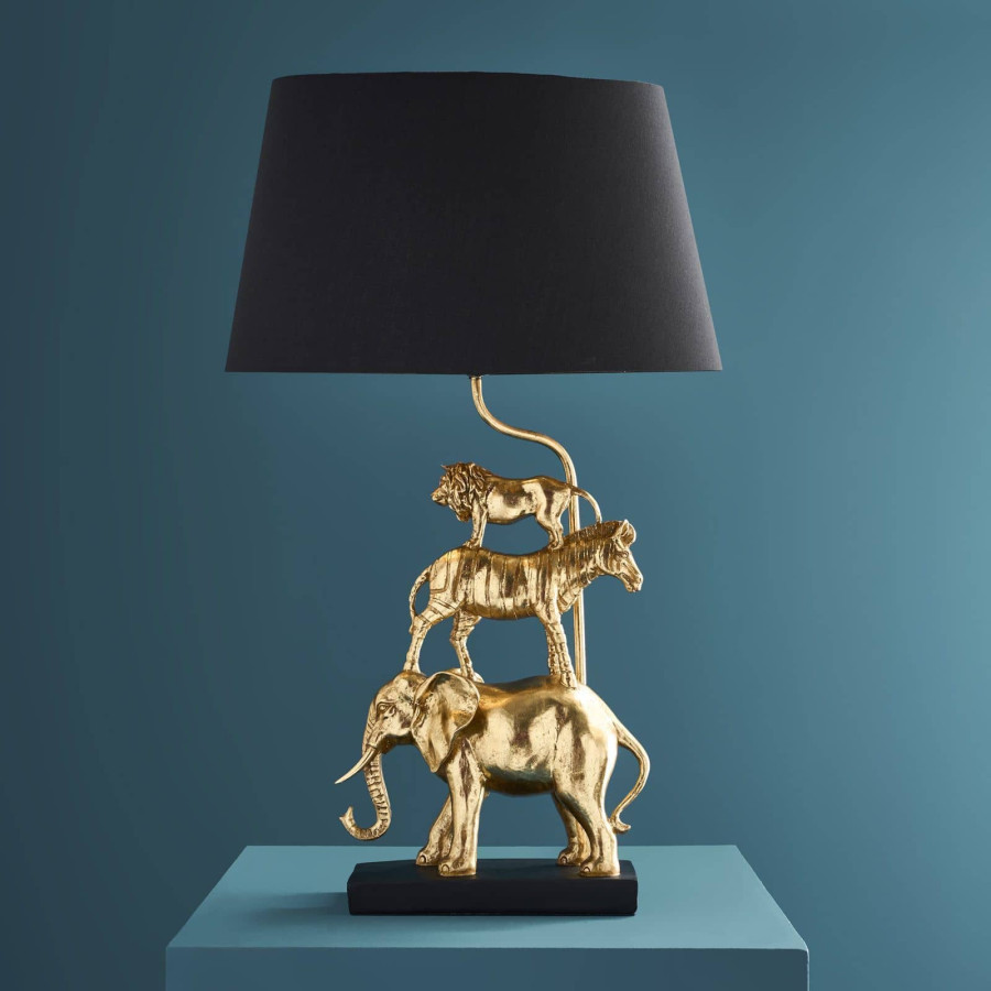 Lámpara de mesa Safari c. león, cebra, elefante